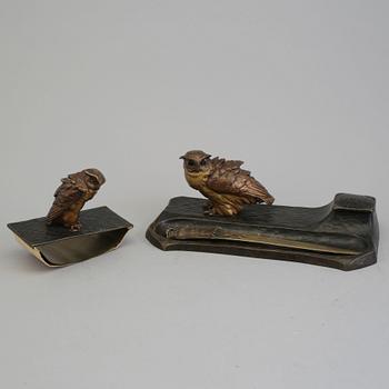 A three piece bronze writing set, circa 1900.