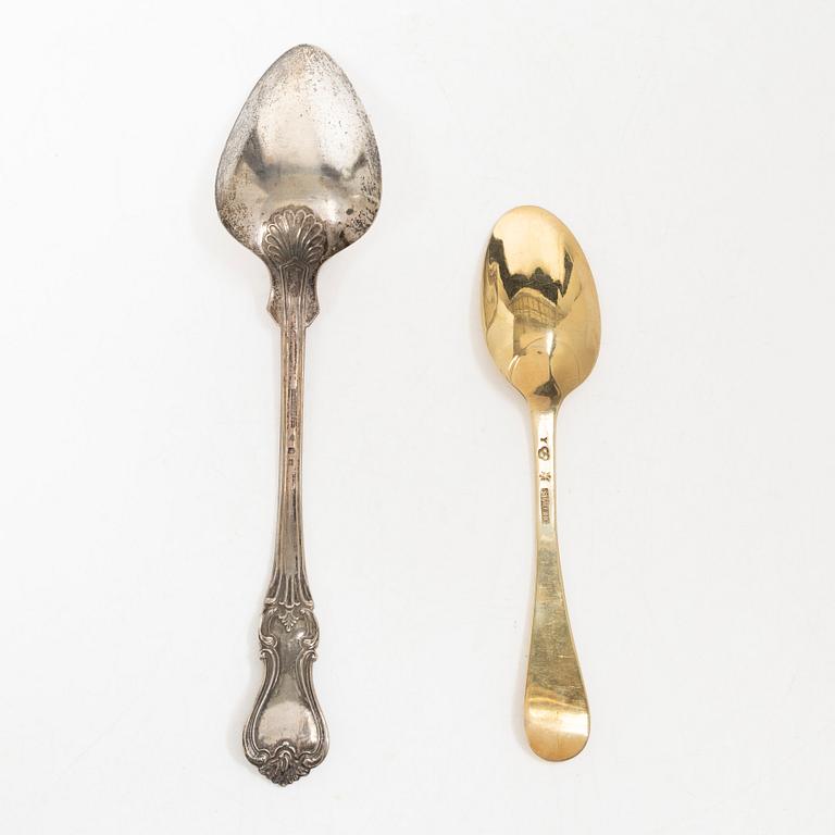 A Swedish silver gilt spoon, and a silver serving spoon, 18-19th Century.