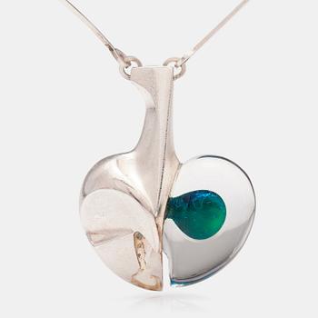 BJÖRN WECKSTRÖM, HALSBAND "Rymdäpple", sterling silver och akryl. Lapponia 1985.
