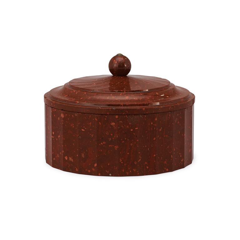 A Swedish Empire early 19th century porphyry butter box.