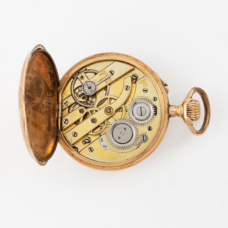 Pocket watch, 14K gold, with stand, 33.5 mm.