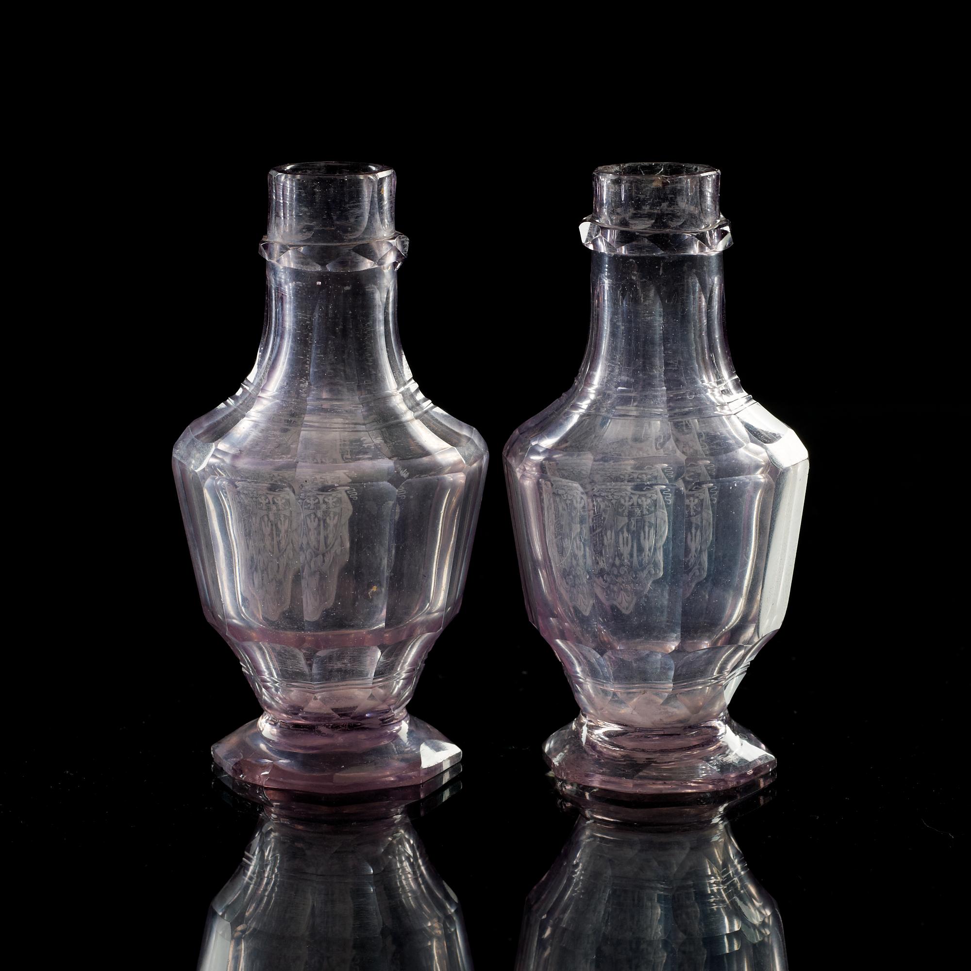 A pair of armorial German miniature bottles, 18th Century.