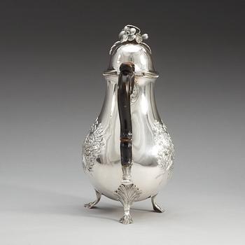 A Swedish 18th century silver coffee-pot, makers mark of  Olof Löfvander d.ä.:s widow, Luleå 1788.