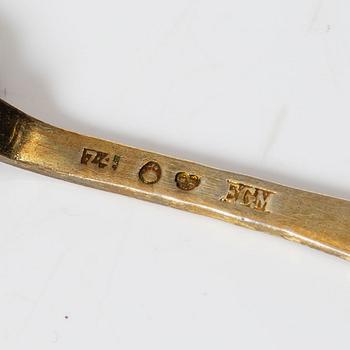 Butter dish, three pairs of salt spoons, and two mustard spoons, Sweden, 19th Century.