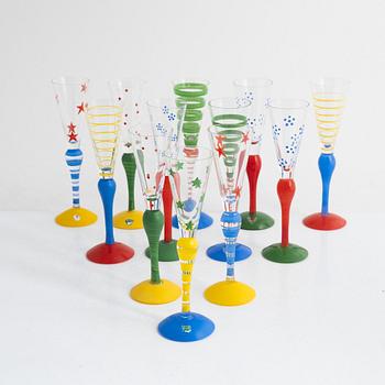 Anne Nilsson, a set of twelve 'Clown' schnapps glasses, Orrefors.