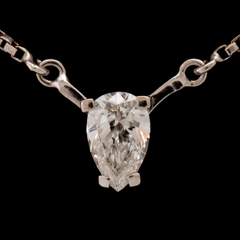 Necklace 18K white gold with a pear-cut diamond, Unoaerre Italy.