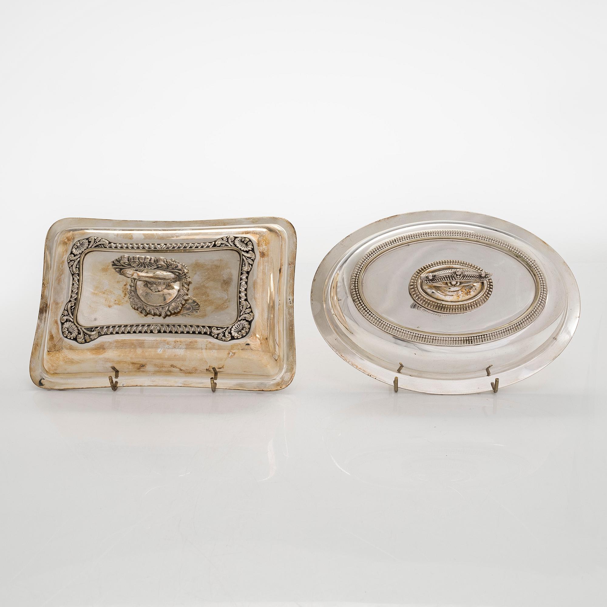 A set of four silver plated entree dishes, England.