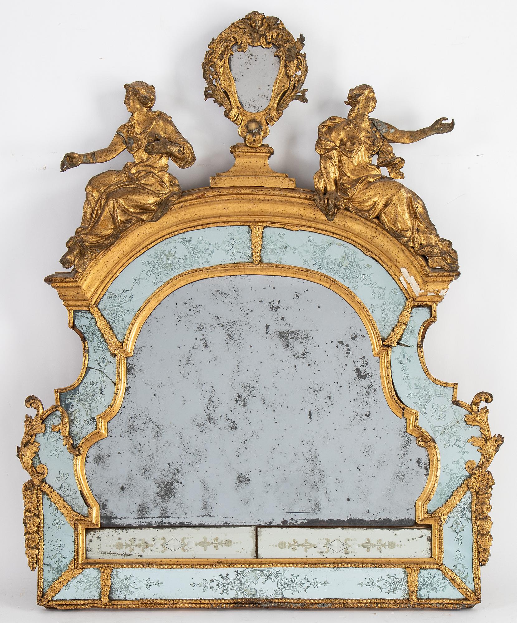 A late Baroque mirror overpiece from the workshop of Burchardt Precht (Master 1674-1738), early 18th century.