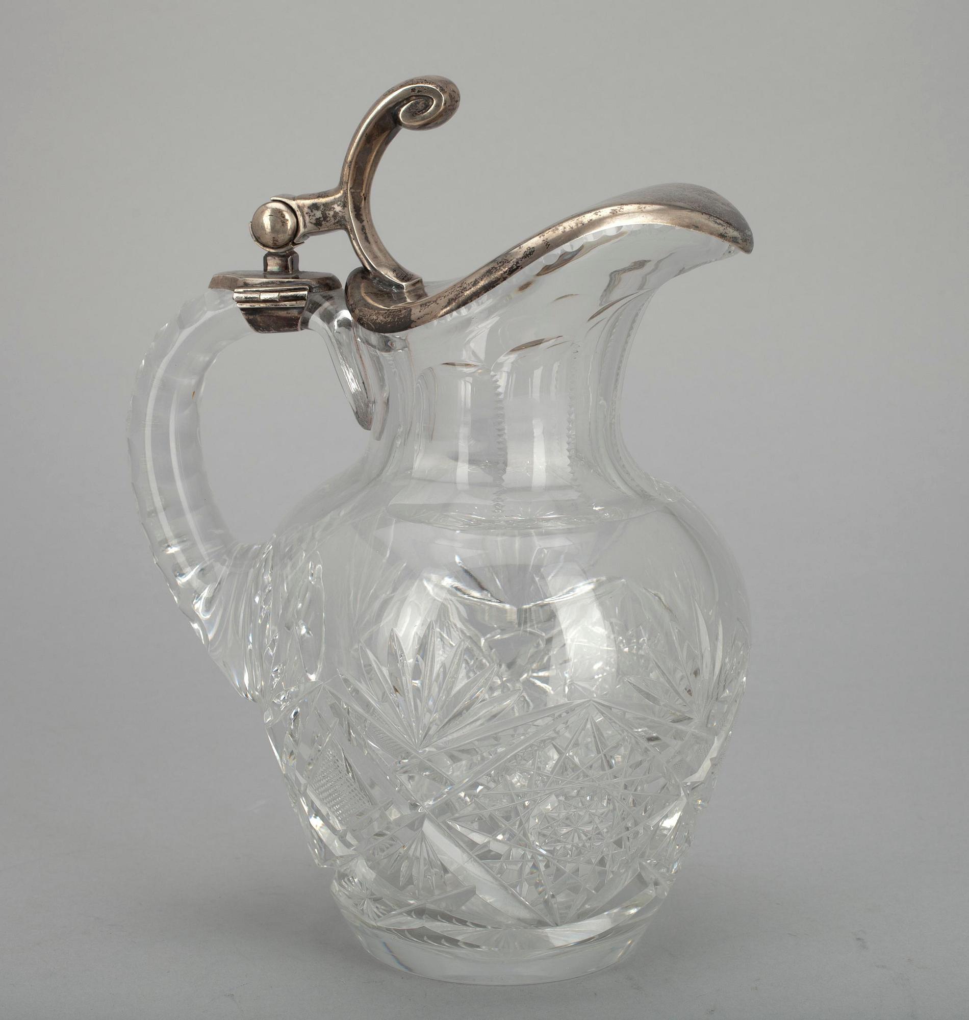 VINKANNA, silver samt slipad kristall. Sverige tidigt 1900-tal.