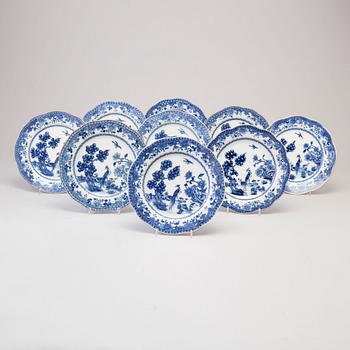 Nine blue and white porcelain plates, Qing dynasty, Qianlong (1736-95).