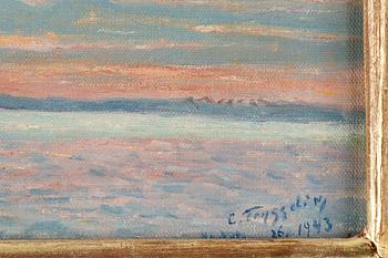 Erik Tryggelin, oil on panel, signed and dated Vadstena 26/8 1943.