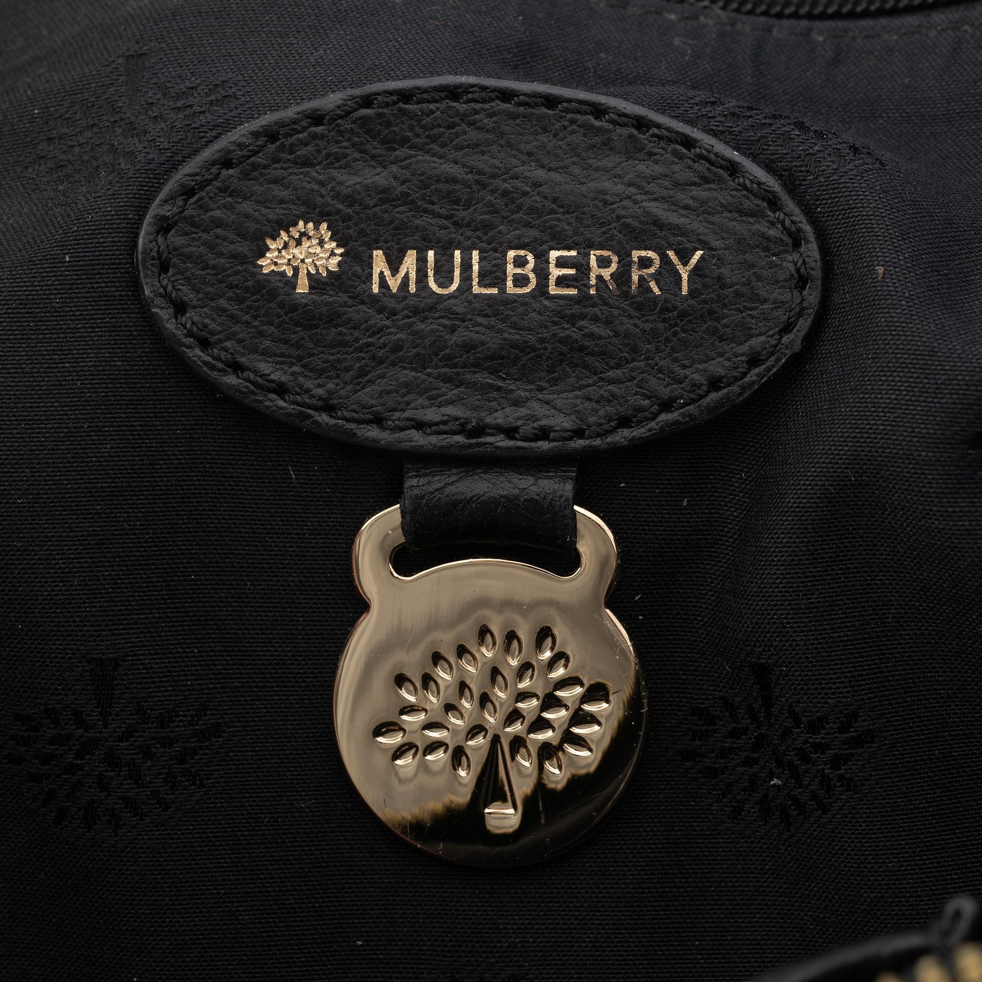 Mulberry, a black leather handbag.