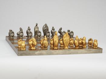 A Marie-Louise Idestam-Blomberg partly gilded pewter chess set by Svenskt Tenn 1951.