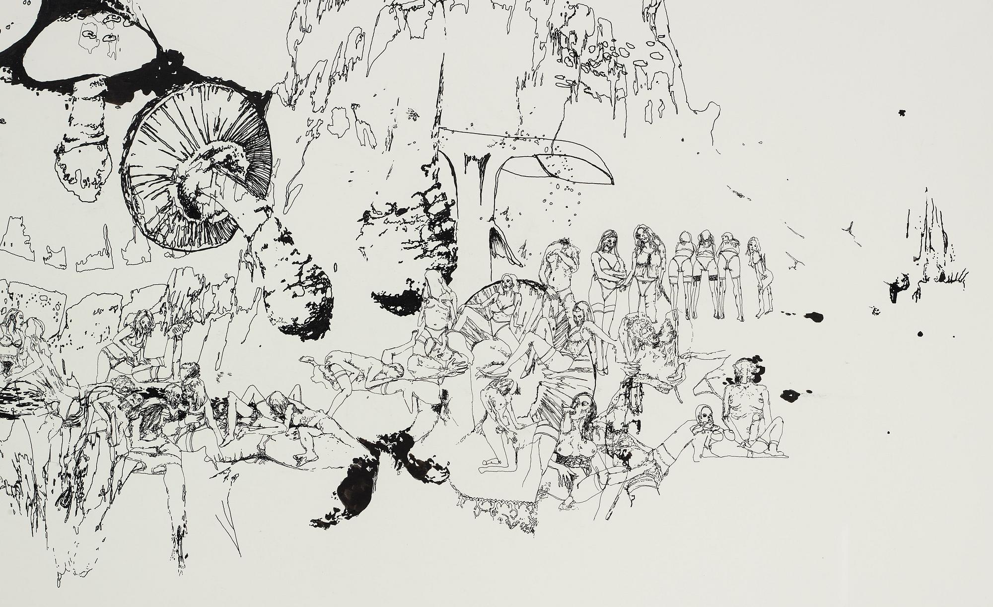 MATT GREENE, utförd 2003, bläck och färgkrita på papper.