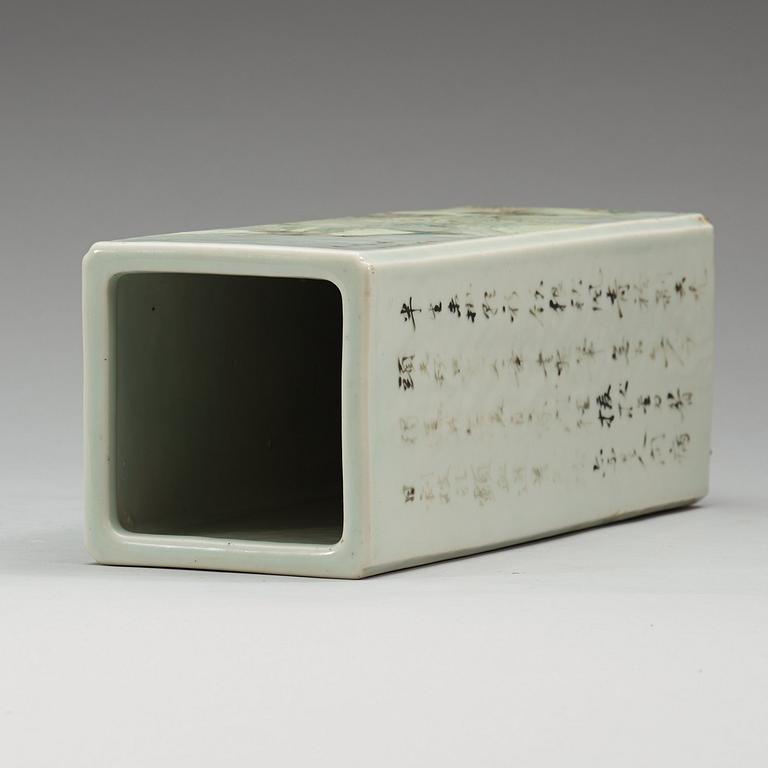 A square enameled vase, China, presumably Republic, 20th Century.