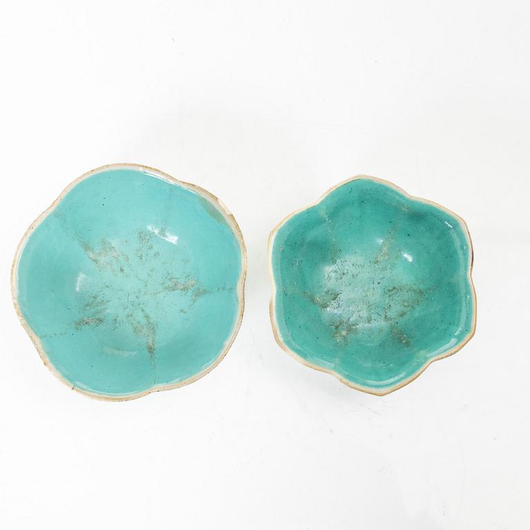 Skålar, sju stycken, porslin, Kina, sen Qingdynasti/omkring 1900.