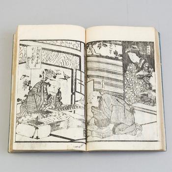 Six Japanese woodblock books with illustrations, 19th century.