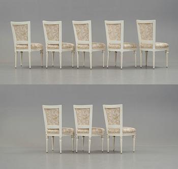 Eight (5+3) matched Gustavian late 18th century chairs.
