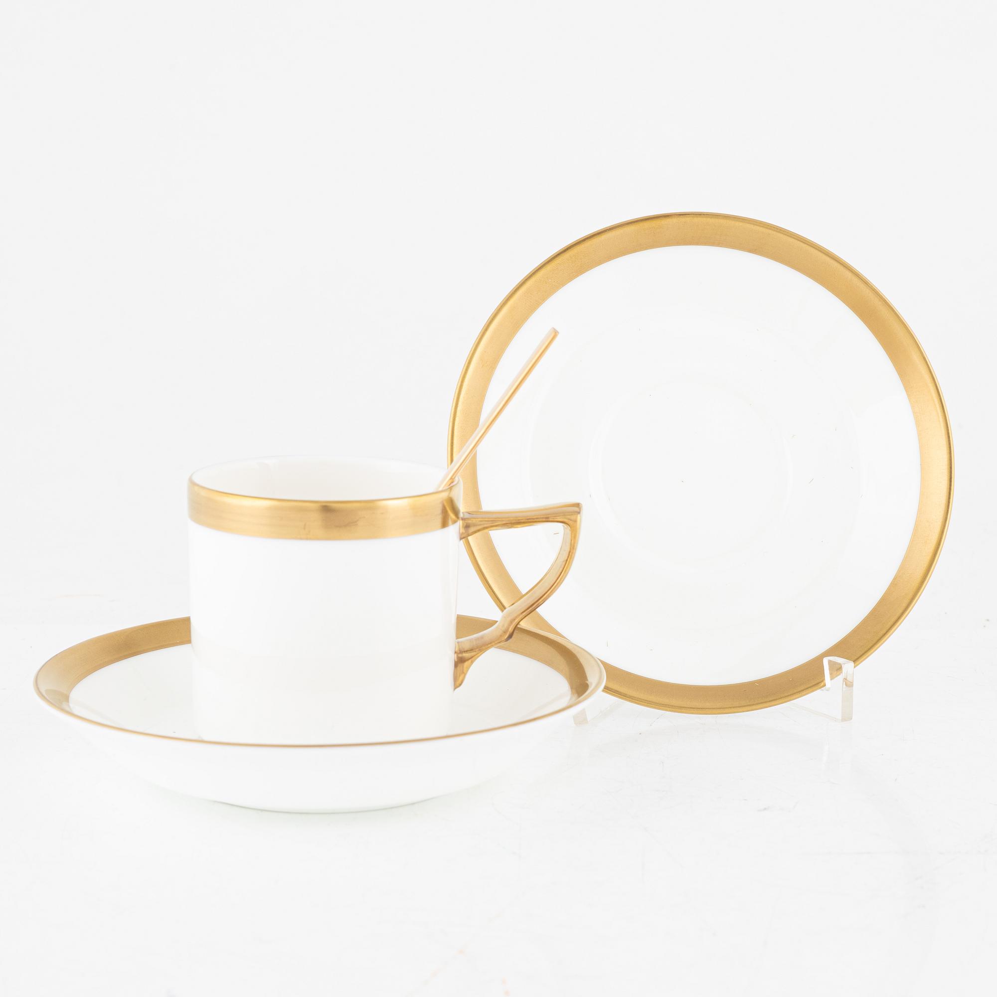 Karin Björquist, kaffekoppar med fat, 12 st, samt teskedar, 12 st, "Nobel", Rörstrand.