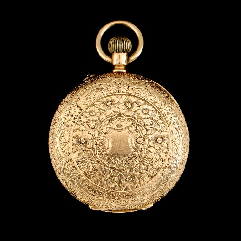 FICKUR, 18K guld, tidigt 1900-tal. Total vikt inklusive urhus ca 38 g.