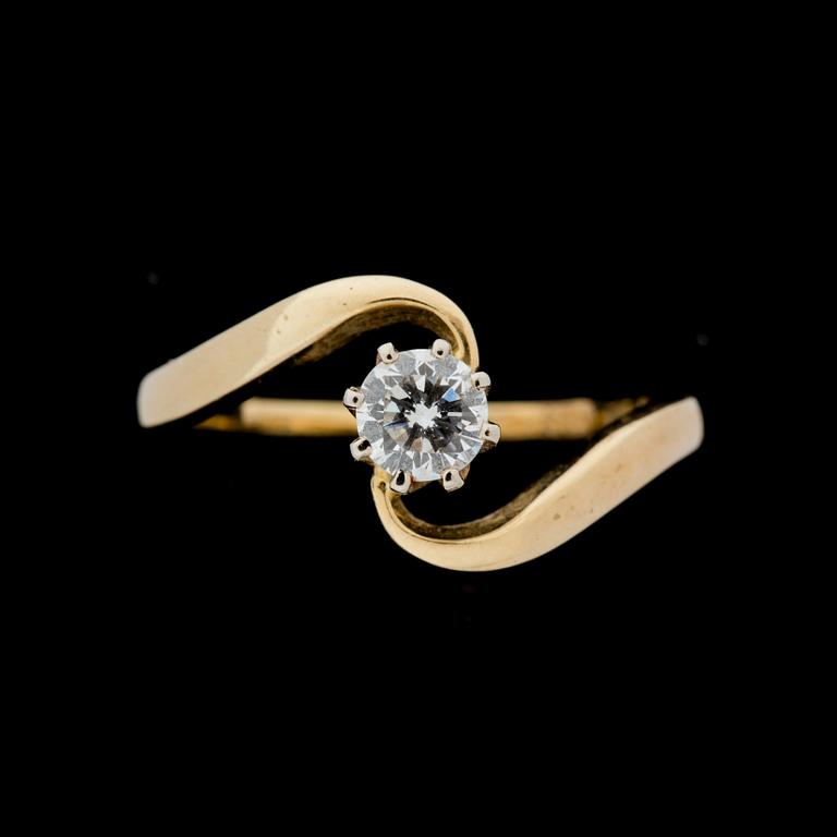 RING, 14 k guld med briljantslipad diamant ca 0,30 ct. Vikt ca 2 g.