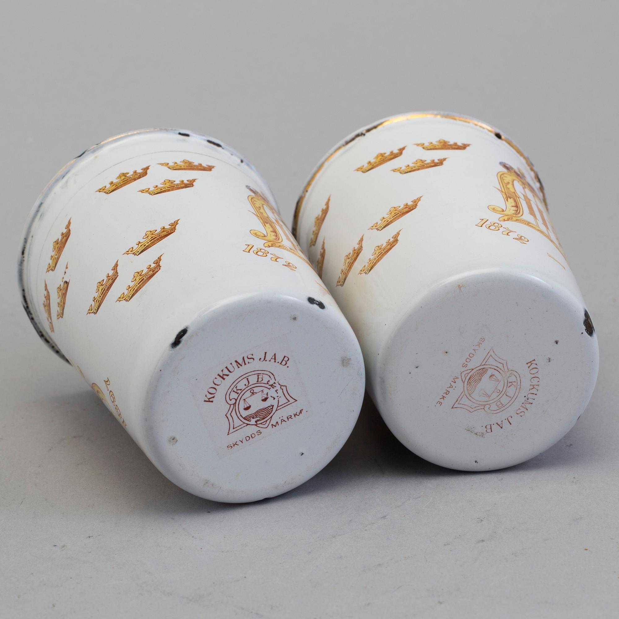 A pair memorial enamel cup in memory of Kin Oscar II's 25 years on the trone, 1872-1897, produced by Kockums.