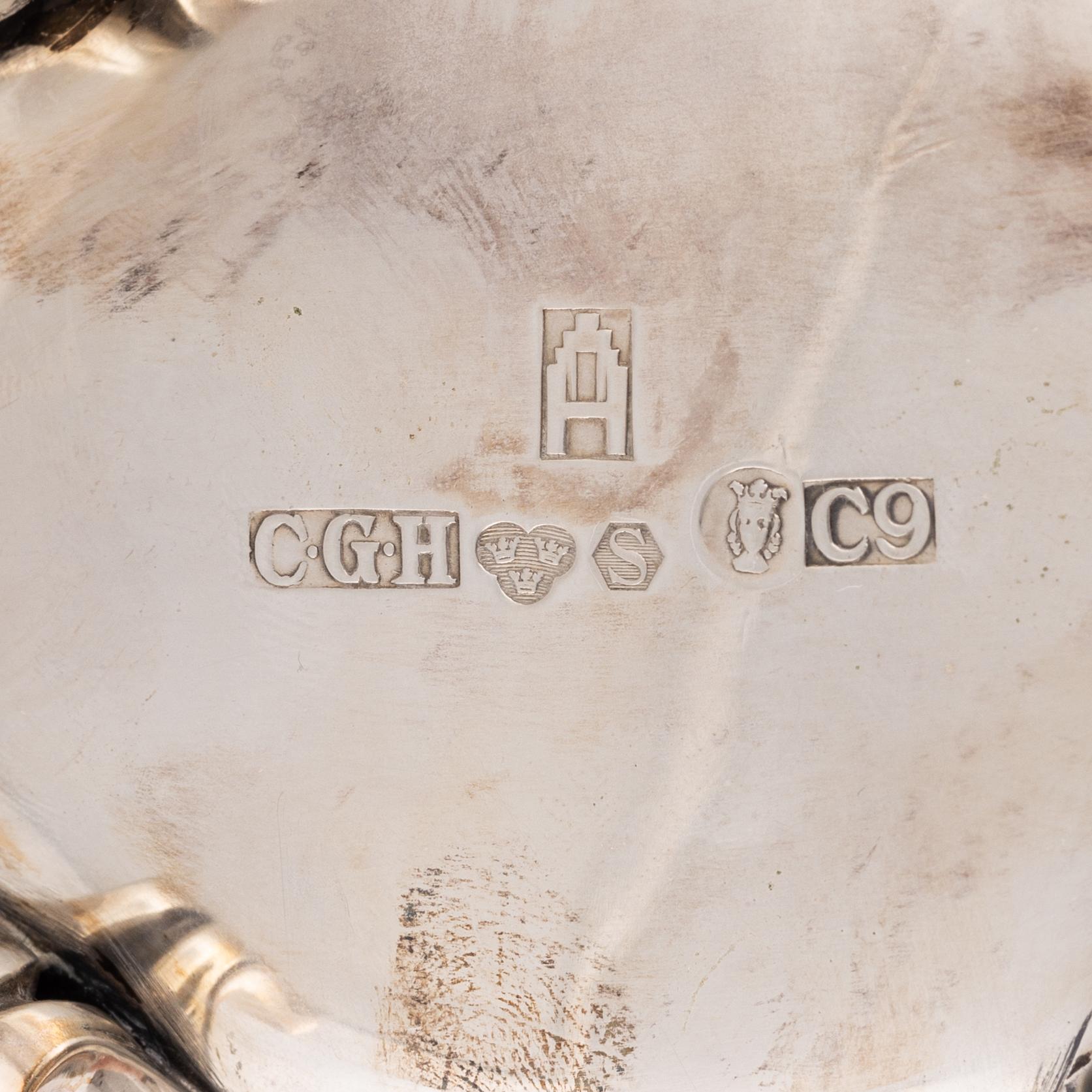 CG Hallberg, kaffeservis, 3 delar, silver, rokokostil, Stockholm 1953.