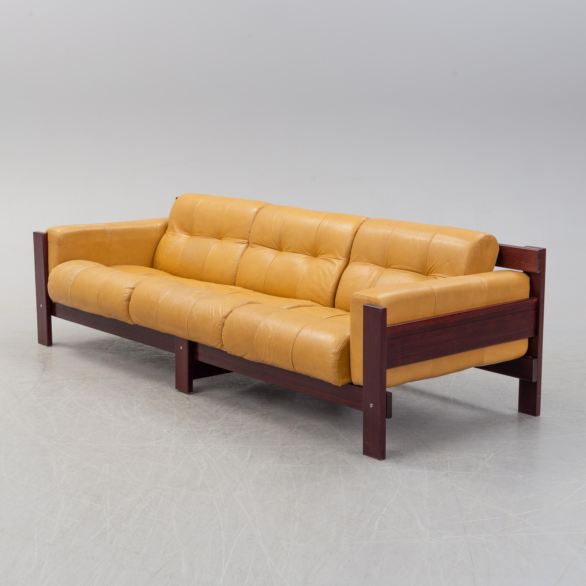 A set of two leather sofas with an easy chair from  Percival Lafer,  Lafer SA, late 20th century.