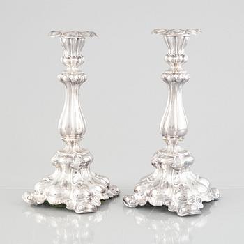 A pair of Swedish silver candlesticks, mark of CG Hallberg, Stockholm 1955.