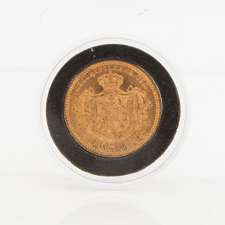 Guldmynt Sverige, Oscar II 20 kr, 1889.