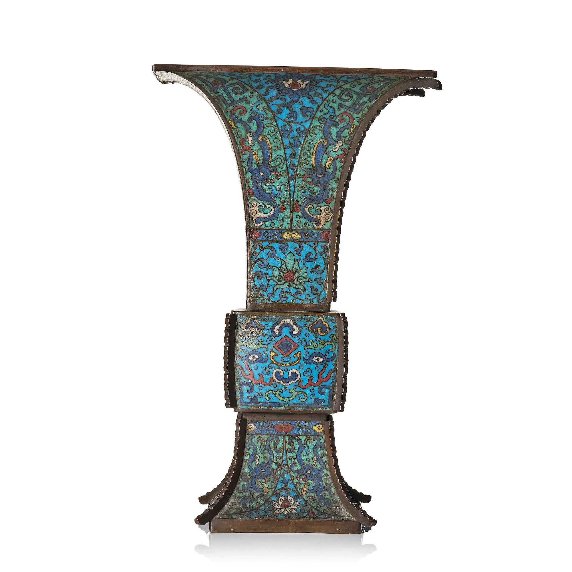 An archaistic cloisonné enamel vase, Gu, late Ming dynasty (1368-1644).