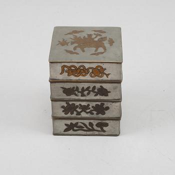 A Chinese pewter food container, Qing dynasty, circa 1900.