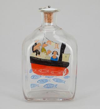 FLASKA, glas, design Tapio Wirkkala, signerad och daterad Iittala -47.