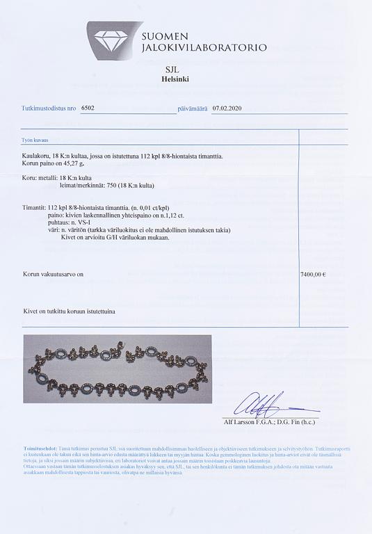 An 18K gold necklace with eight-cut diamonds totaling approximately 1.12 ct. With SJL-certificate.