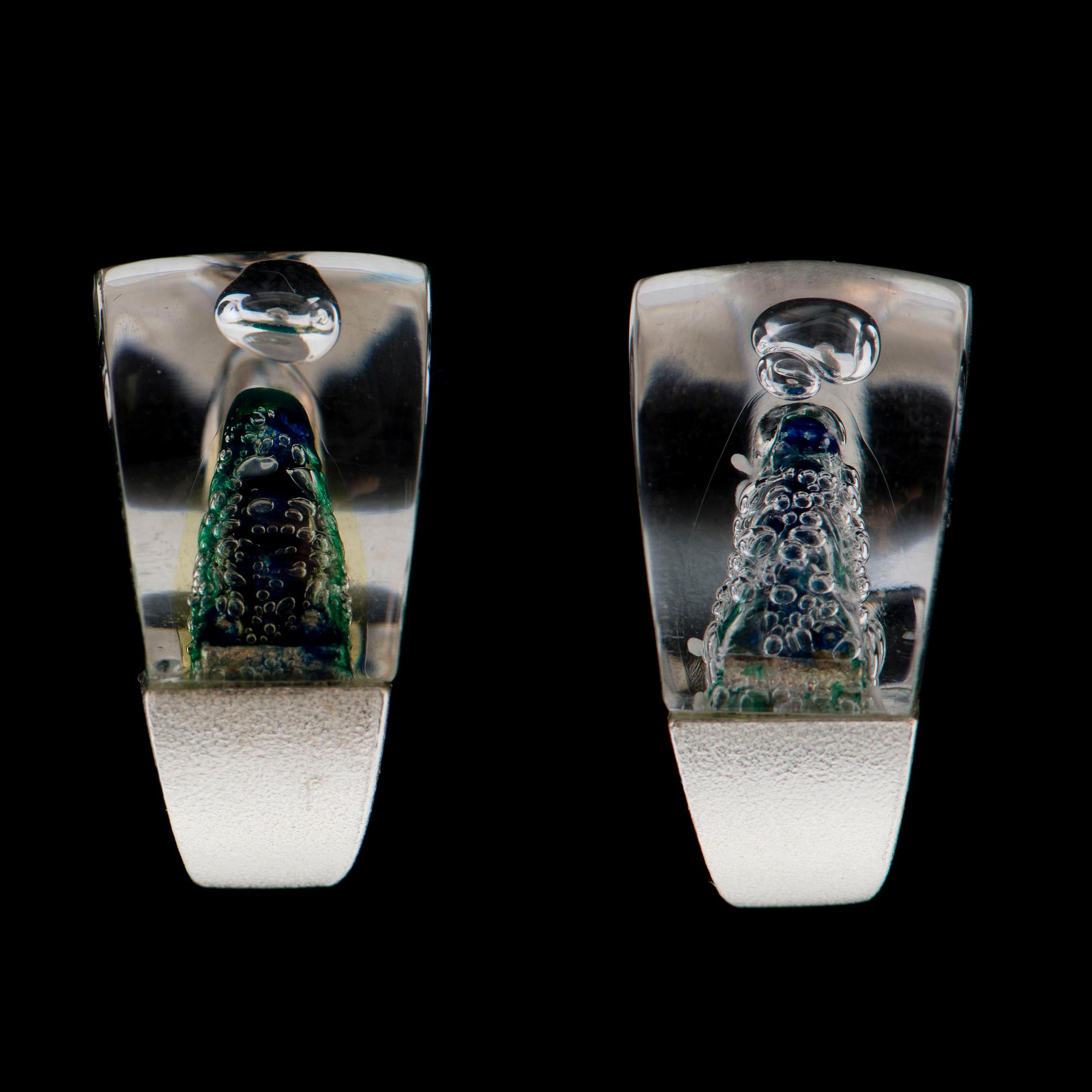 Björn Weckström, A PAIR OF EARRINGS, "Mikronit", silver, acrylic. Lapponia 1974.