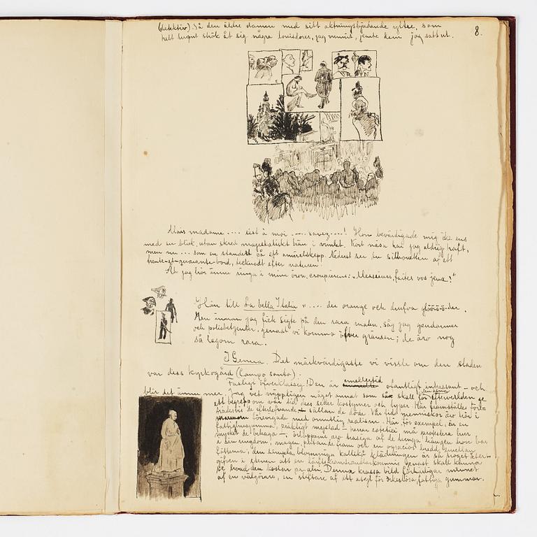 Carl Larsson, CARL LARSSON, illustrated travel story, "Från Stockholm till Messina" (From Stockholm to Messina), 1886.