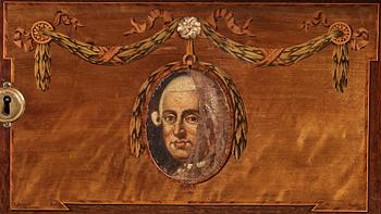 Resesekretär med fällbara ben, av Georg Haupt (mästare i Stockholm 1770-1784), signerad, Gustaviansk.