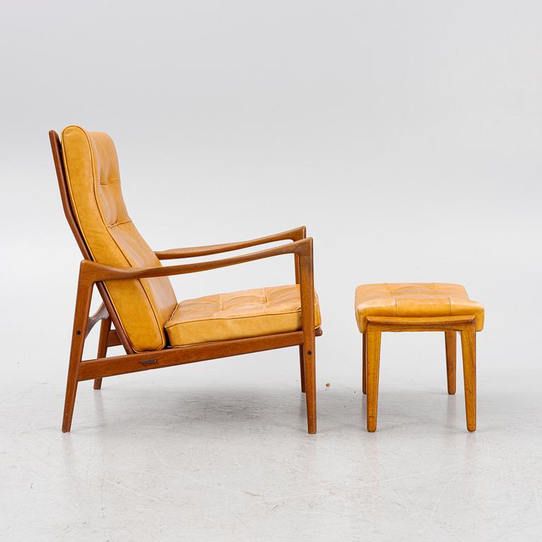 Ib Kofod Larsen, armchair, "Örenäs", Olof Perssons Fåtöljindustri (OPE), Jönköping, footstool by Bröderna Andersson, 1960s.