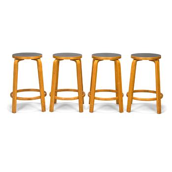 Alvar Aalto, Four 1960/1970's '64' bar stools for Artek.