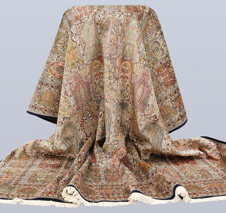 A silk carpet, Kashmir, c. 402 x 300 cm.
