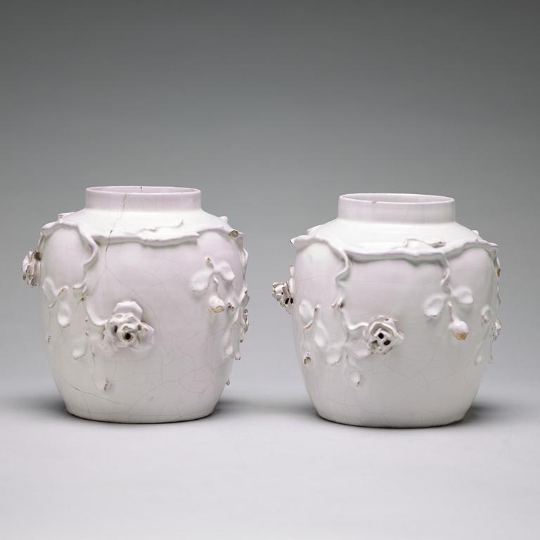 A pair of Swedish faiance jars, Marieberg, period of Ehrenreich (1758-66).