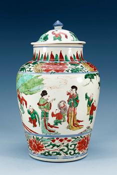 1330. A wucai jar and cover, Transition, mid 17th Century.