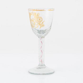 An engraved wine glass possibly from Göteborgs glasbruk, 18th century.