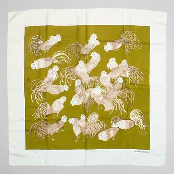 Hermès, 3 silk scarves 'Fleurs De Lotus', 'Jeune Coqs" & 'Fantasie'.