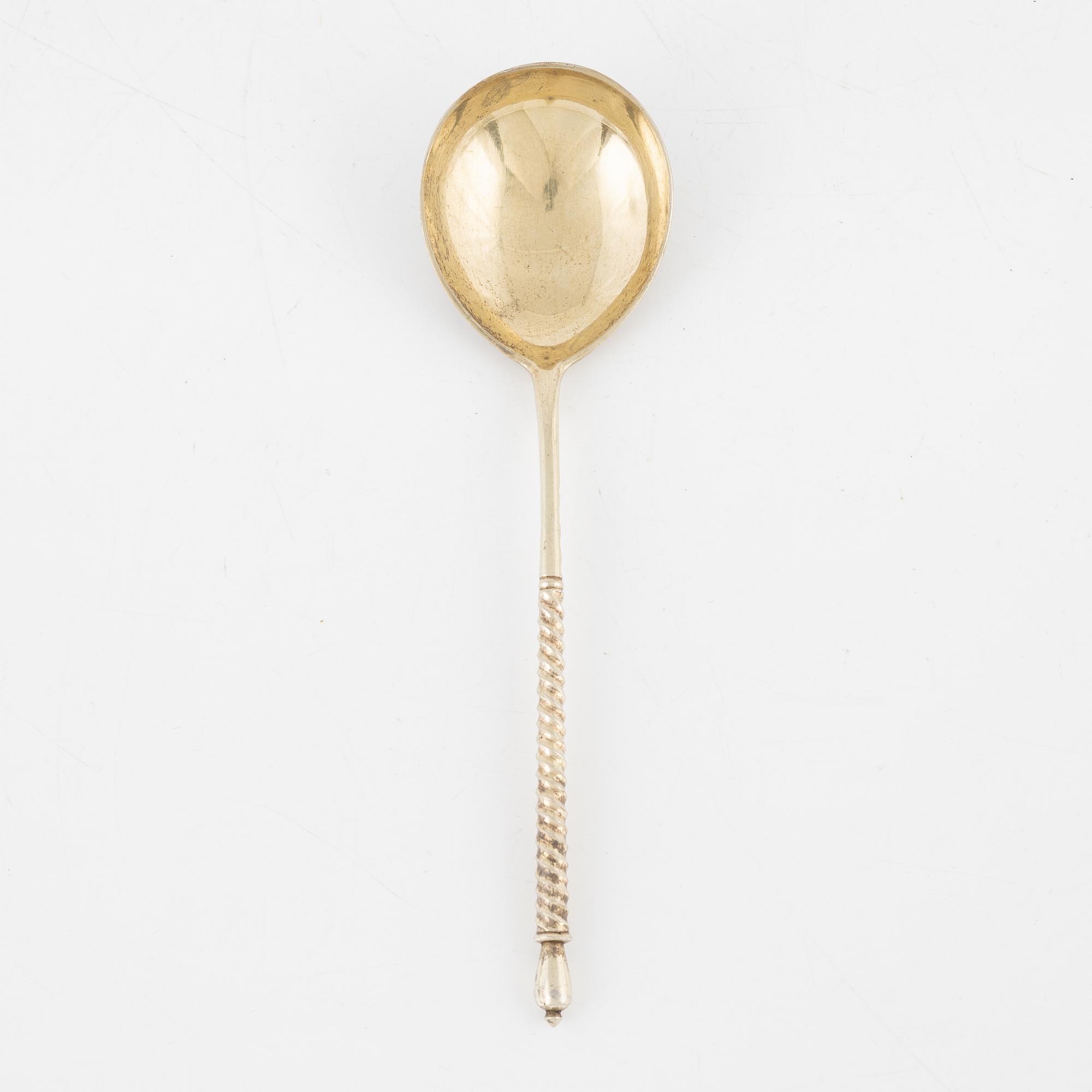 A Russian silver spoon, marks of Andrei Pastnikov (1868-1898), Moscow.