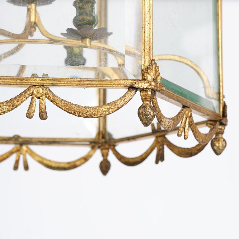 A fine Swedish rococo gilt-brass four-light lantern, Stockholm, later part of the 18th century.