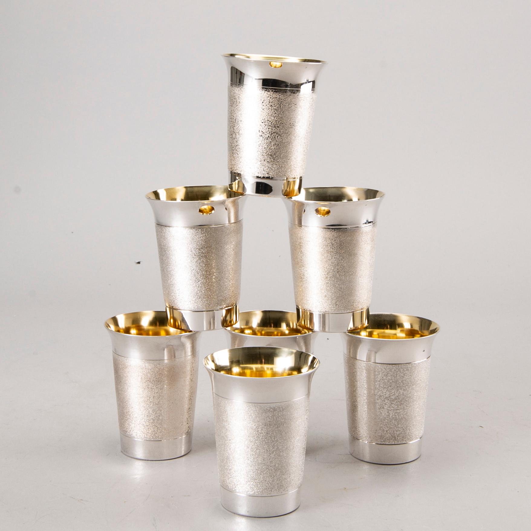 A Swedish 20th century set of 7 sterling beakers mark of Alton Falköping 1978, total weight ca 1192 gr.