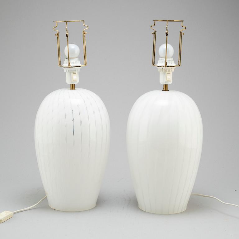 A pair of glass table lamps, 1980's.