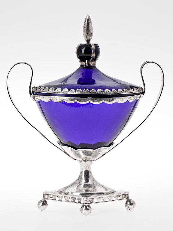 SOCKERSKÅL, silver, glas, sengustaviansk, Gustaf Henrik Sidwall, Norrköping 1817.
