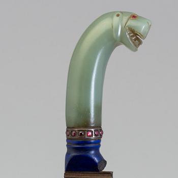 KNIFE, probably with lapis lazuli and probably bowenite, probably India 1900's.